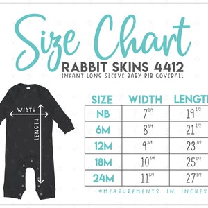 Rabbit Skins 4412 Infant Baby Rib Coverall Size Chart • Rabbit Skins Bodysuit Size Chart • Rabbit Skins Sizes • RS4412 Size Chart