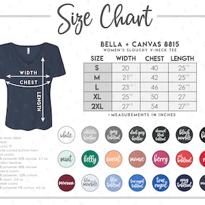 Bella Canvas 8815 Size Color Chart 21 COLORS Bella - Etsy