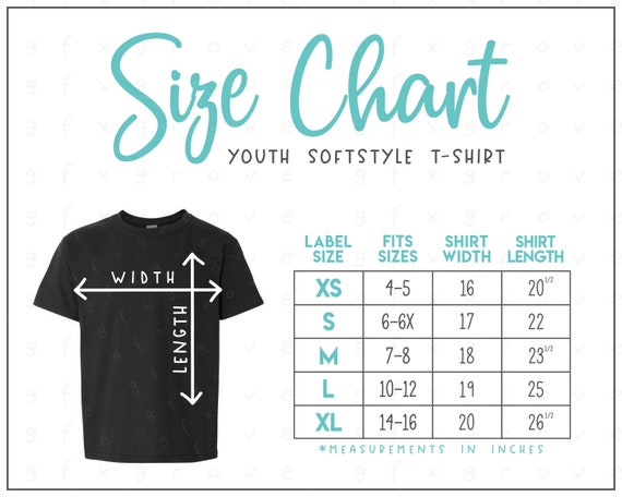 G645B Size Chart 2 Versions Included Youth Softstyle T-shirt Size Chart  G645B Size Chart 64500B Size Chart 