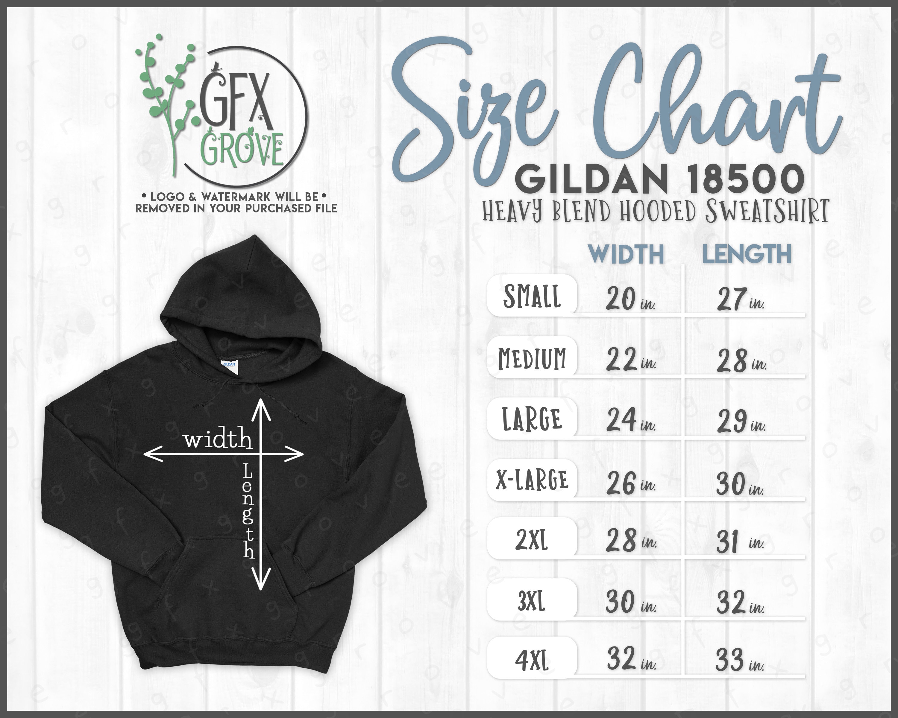 G185 Size Chart (2 Versions Included) • Hooded Sweatshirt Size