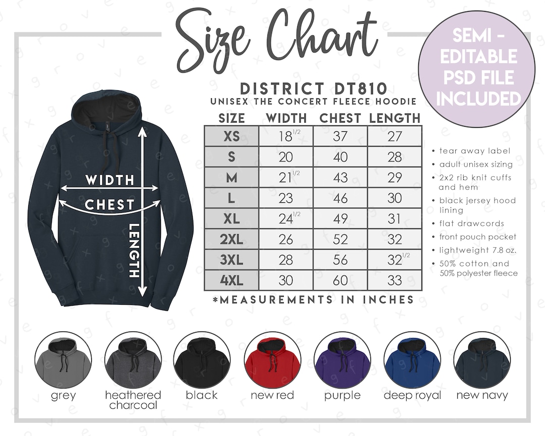 Semi-editable District DT810 Size + Color Chart • District Unisex