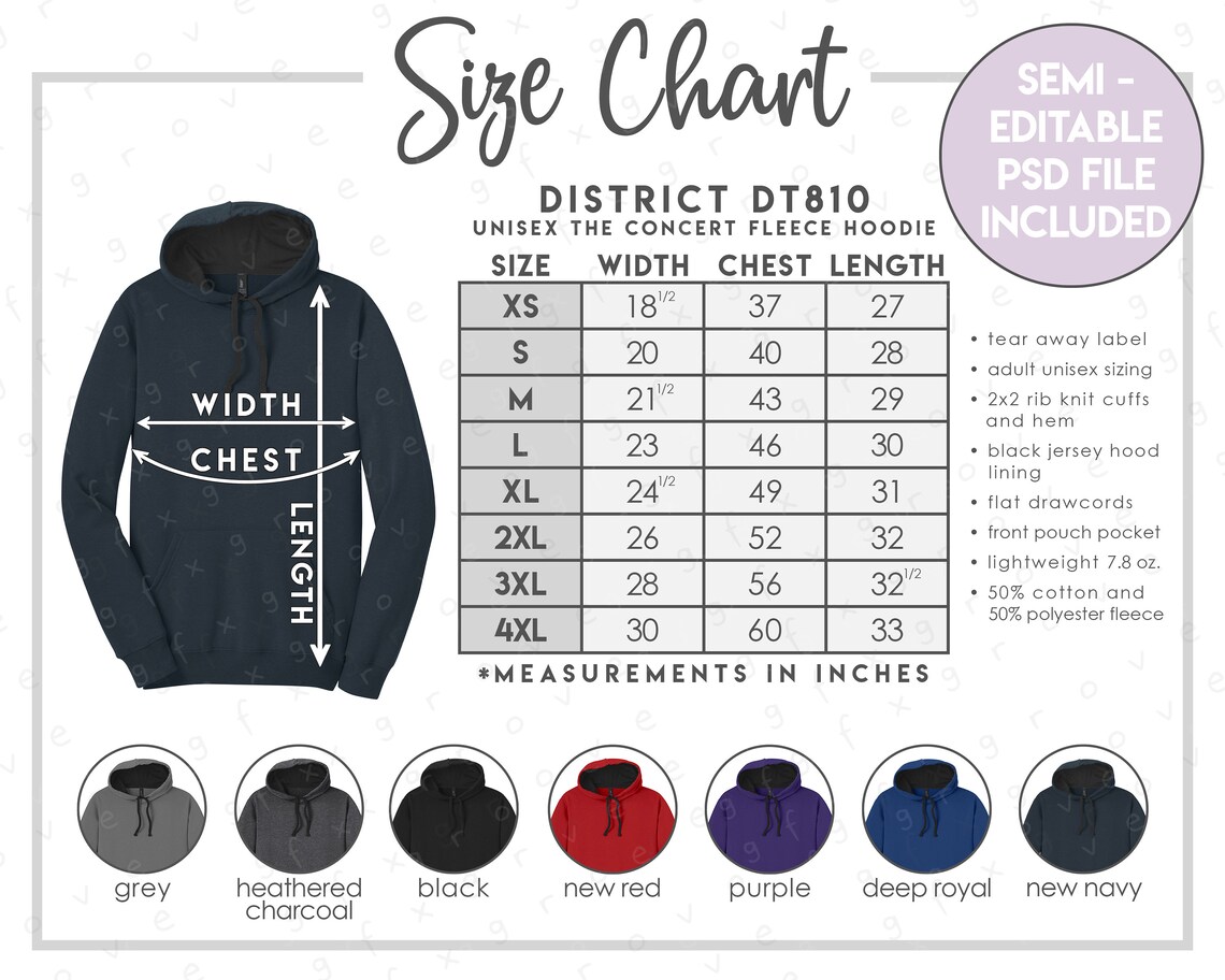 Semi-editable District DT810 Size Color Chart District - Etsy