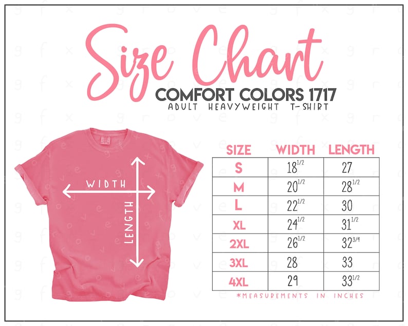 Comfort Colors 1717 Size Chart Comfort Colors Short Sleeve Etsy
