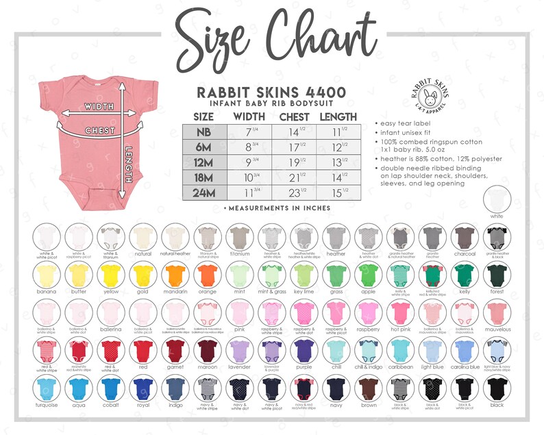 Rabbit Skins 4400 Size Color Chart ALL 76 COLORS Rabbit | Etsy