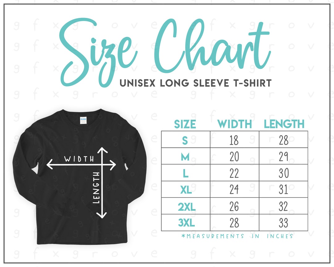 5400 Size Chart Adult Unisex Heavy Cotton Long Sleeve T-shirt Size ...