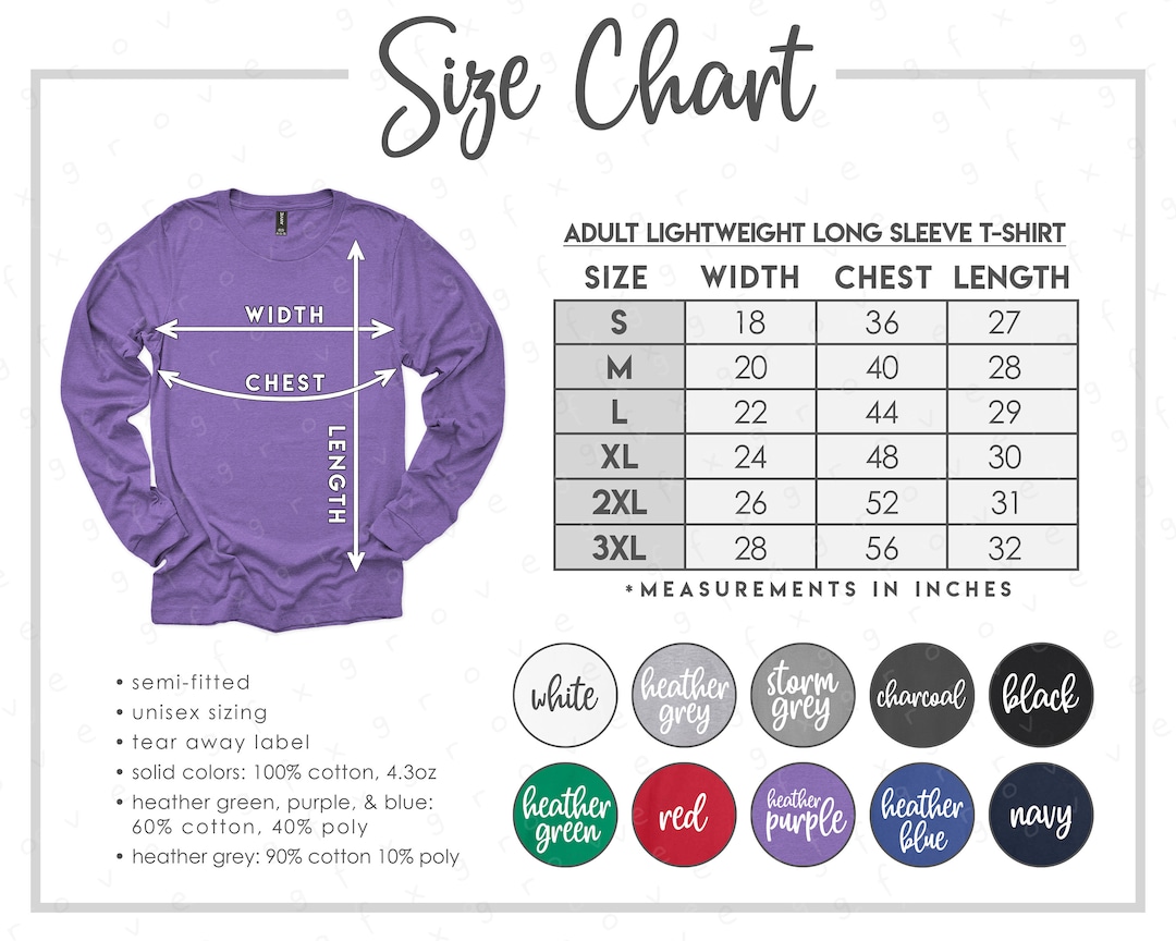 949 Size Color Chart 2 Versions Included With & Without Branding ...