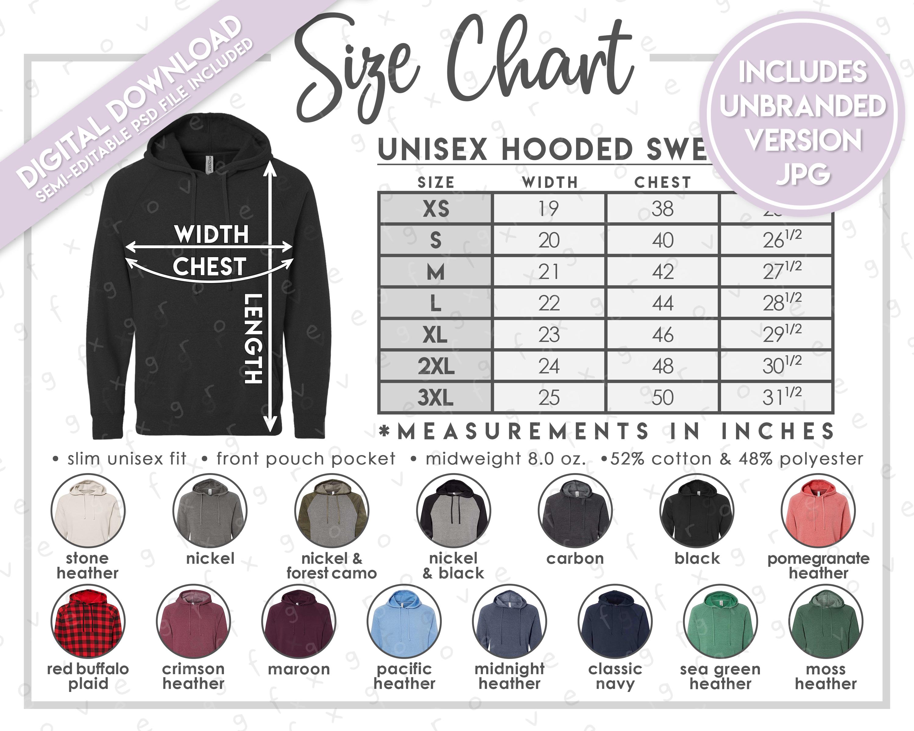 Semi-editable Independent Trading Co. PRM33SBP Size + Color Chart