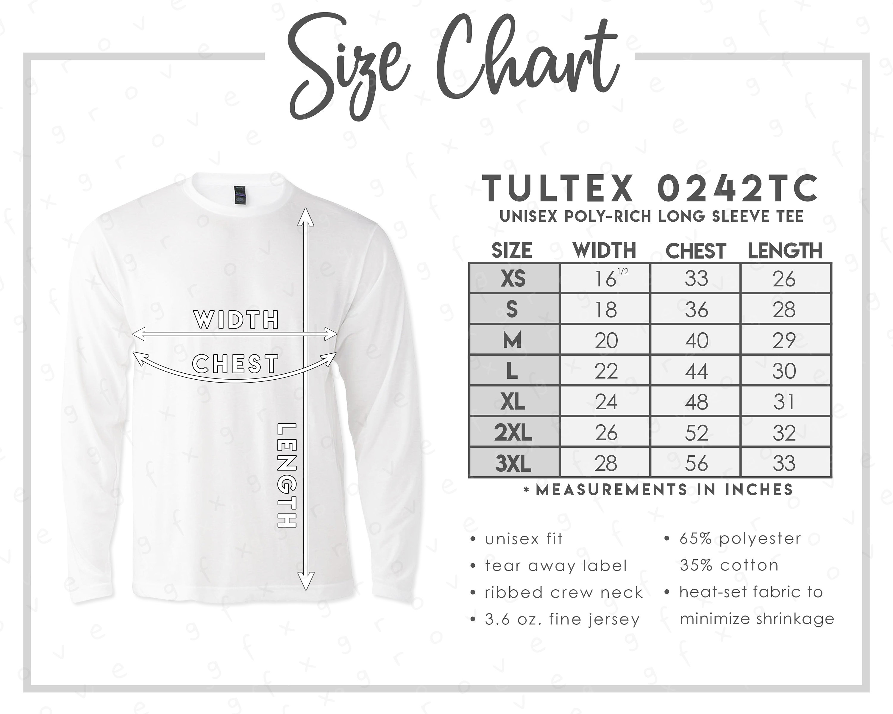 Tultex 0242TC Size Chart • Tultex Unisex Poly-rich Long Sleeve T