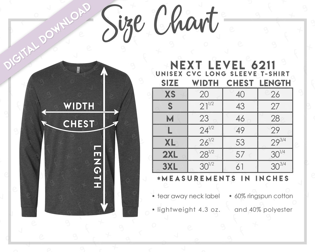 Next Level 6211 Size Chart Next Level Unisex CVC Long Sleeve - Etsy