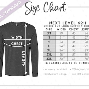 ネクストレベル 6211 サイズ表 • ネクストレベル ユニセックス CVC 長袖 Tシャツ サイズ表 • ネクストレベル 長袖 Tシャツ サイズ表 • NL6211