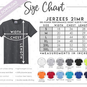 Semi-Editable Jerzees 21MR Size Color Chart Jerzees Dri Power Performance T-Shirt Size Chart Jerzees 21MR Color Chart Jerzees 21 MR image 1