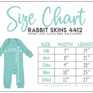 Rabbit Skins 4412 Infant Baby Rib Coverall Size Chart • Rabbit Skins Bodysuit Size Chart • Rabbit Skins Sizes • RS4412 Size Chart