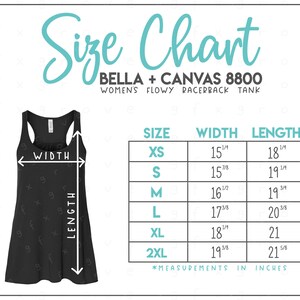 Bella + Canvas 8800 Size Chart - Bella Canvas Flowy Racerback Tank Size Chart - Bella Canvas B8800 - Bella and Canvas Tank Top Size Chart