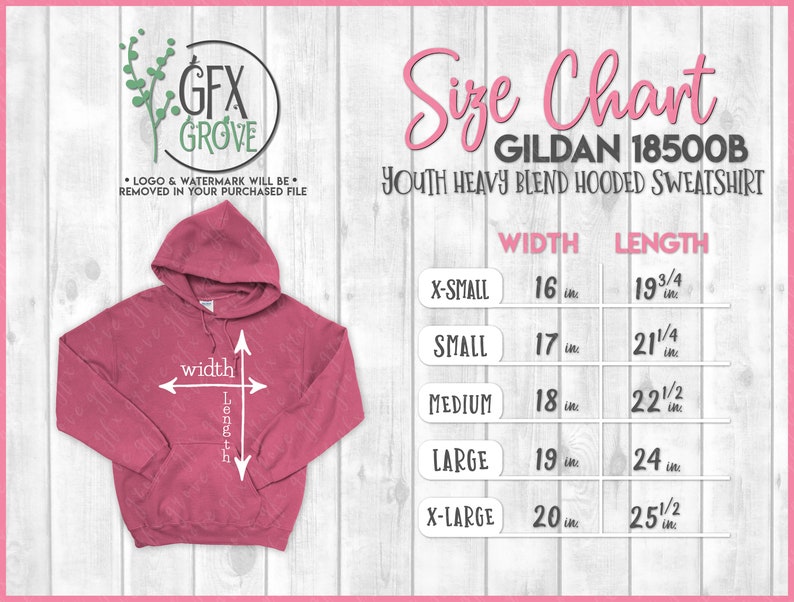 Gildan 18500B Size Chart Gildan Youth Hooded Sweatshirt Size | Etsy