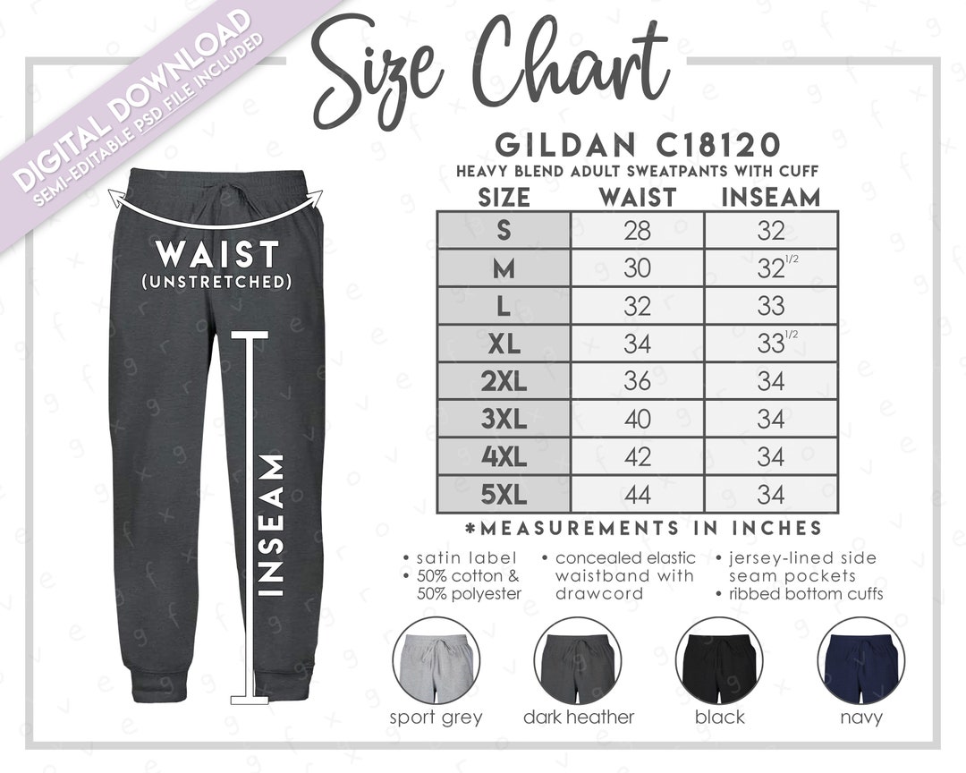Semi-editable C18120 Size Chart Color Chart Heavy Blend Sweatpants With  Cuff Size Chart 18120 Color Chart 18C120 -  Canada