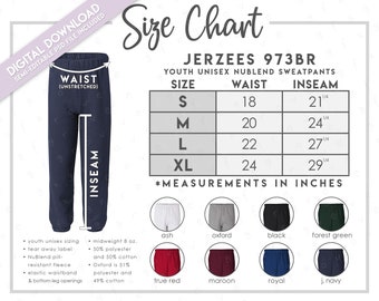 Jerzees Joggers Size Chart - Etsy