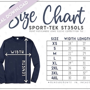 Sport-Tek ST350LS Size Chart • Sport-Tek Men&#39;s Posicharge Long Sleeve Competitor Tee • Sport Tek Men&#39;s T-Shirt • Sport Tek ST350LS