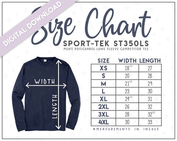 Sport-tek ST350LS Size Chart • Sport-tek Men's Posicharge Long