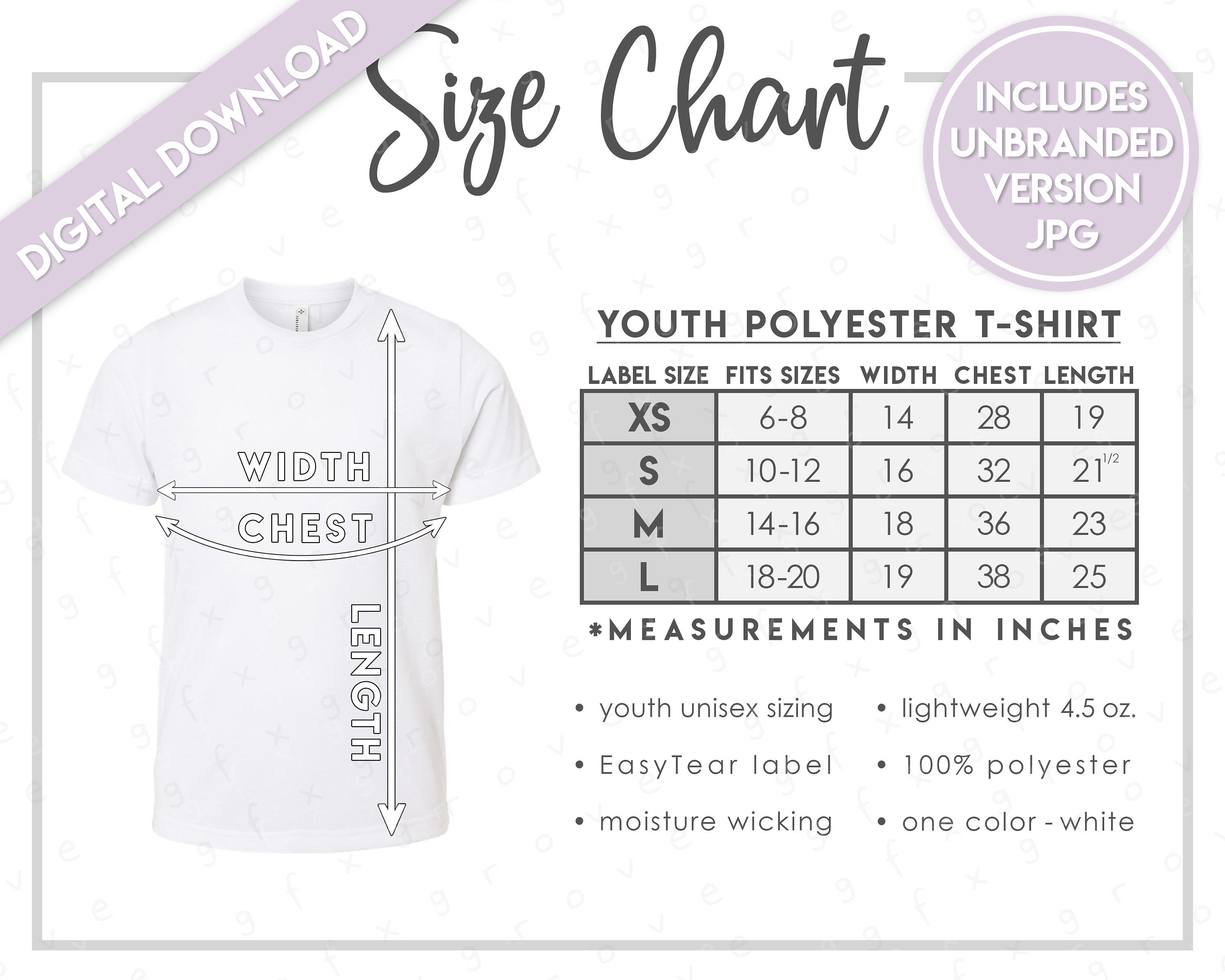 Sublivie 1210 Size Chart • Sublivie Youth Sublimation Tee Size