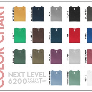 Next Level 6200 Color Chart • All 18 Colors • Next Level Unisex Poly Cotton T-Shirt Color Chart • Next Level Tee Color Chart