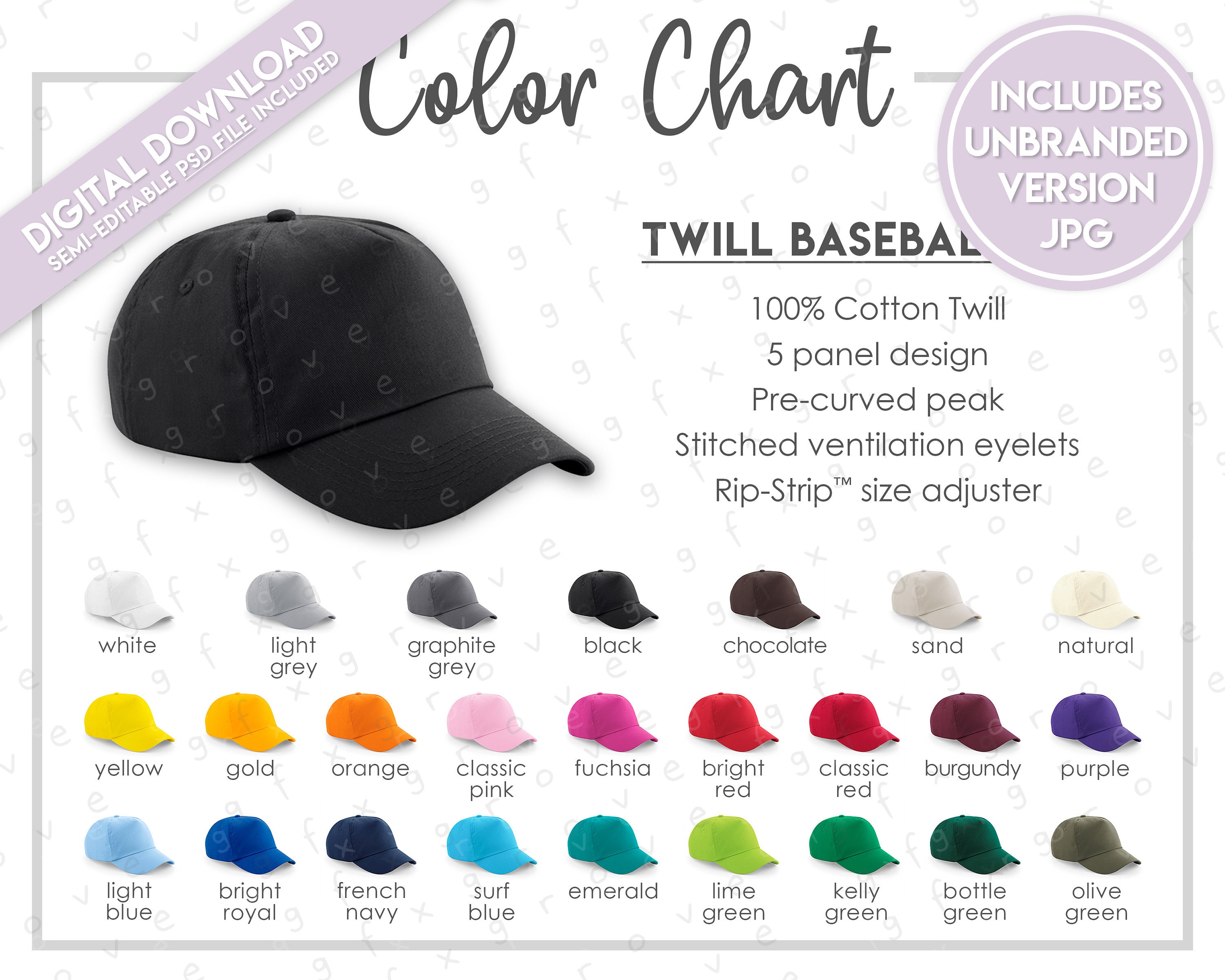 Semi-editable Beechfield Twill Cap Color Chart • Beechfield Original ...