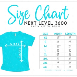 Next Level 3600 サイズ表 - Next Level ユニセックス コットン Tシャツ サイズ表 - Next Level Tシャツ サイズ表 - NL3600 サイズ表