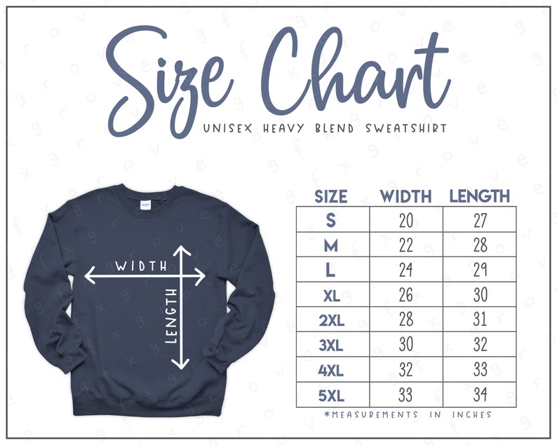 G180 Size Chart 2 Versions Included Crewneck Sweatshirt - Etsy