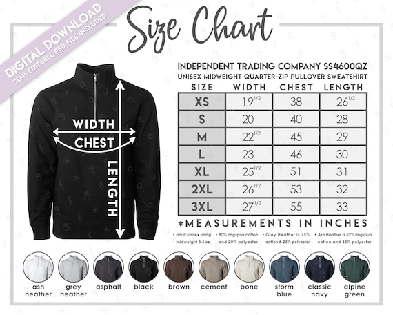 サイズM OBJ 01 / SS / COTTON. COMPOSITION Semi-editable Independent Trading Co. SS4600QZ Size + Color Chart