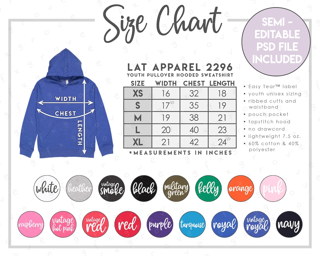 Semi-editable LAT Apparel 2296 Size Color Chart LAT - Etsy