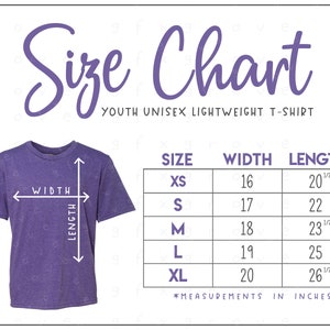 990B Size Chart (2 versions included with & without branding) • Youth Lightweight T-Shirt Size Chart • 990B Size Chart