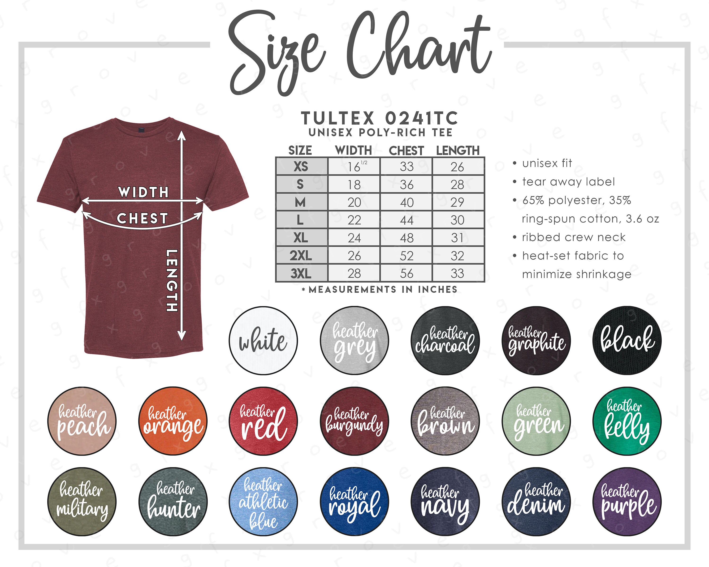 Tultex 0241tc Size Chart Color Chart 19 