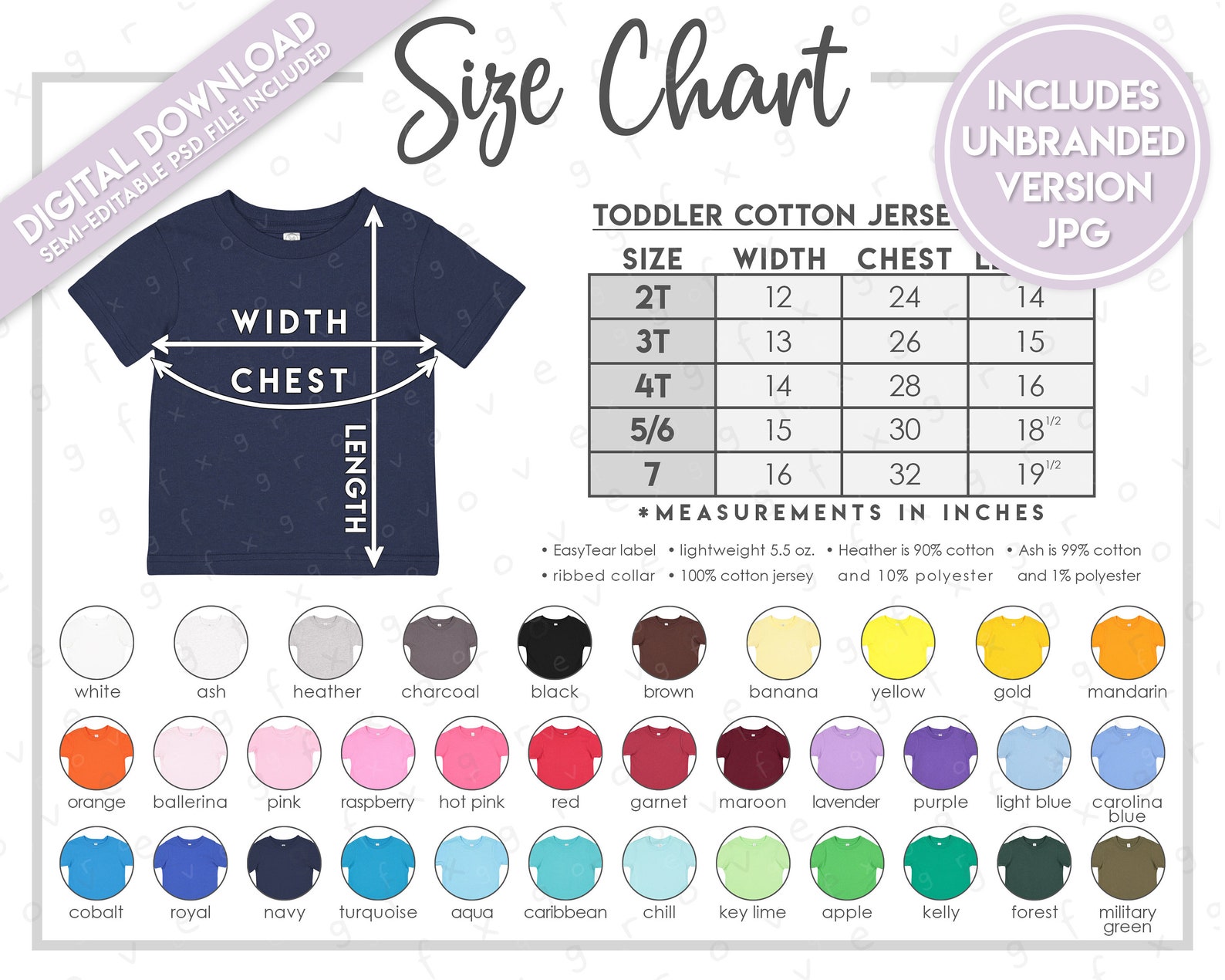 Semi-editable Rabbit Skins 3301 Size Color Chart Rabbit - Etsy
