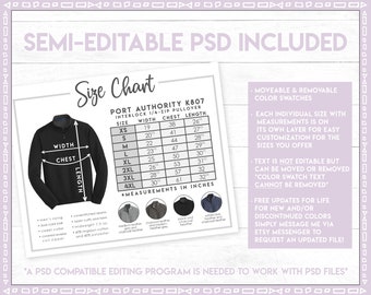 Semi-editable Port Authority K807 Size Color Chart • Port