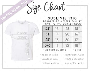 SubliVie 1310 Size Chart • SubliVie Toddler Sublimation Tee Size Chart • SubliVie Toddler Polyester T-Shirt Size Chart