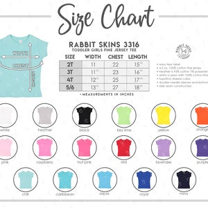 Rabbit Skins 3316 Size + Color Chart • ALL 17 COLORS • Rabbit Skins Toddler Girls Tee Size Chart • Rabbit Skins 3316 Color Chart • RS3316