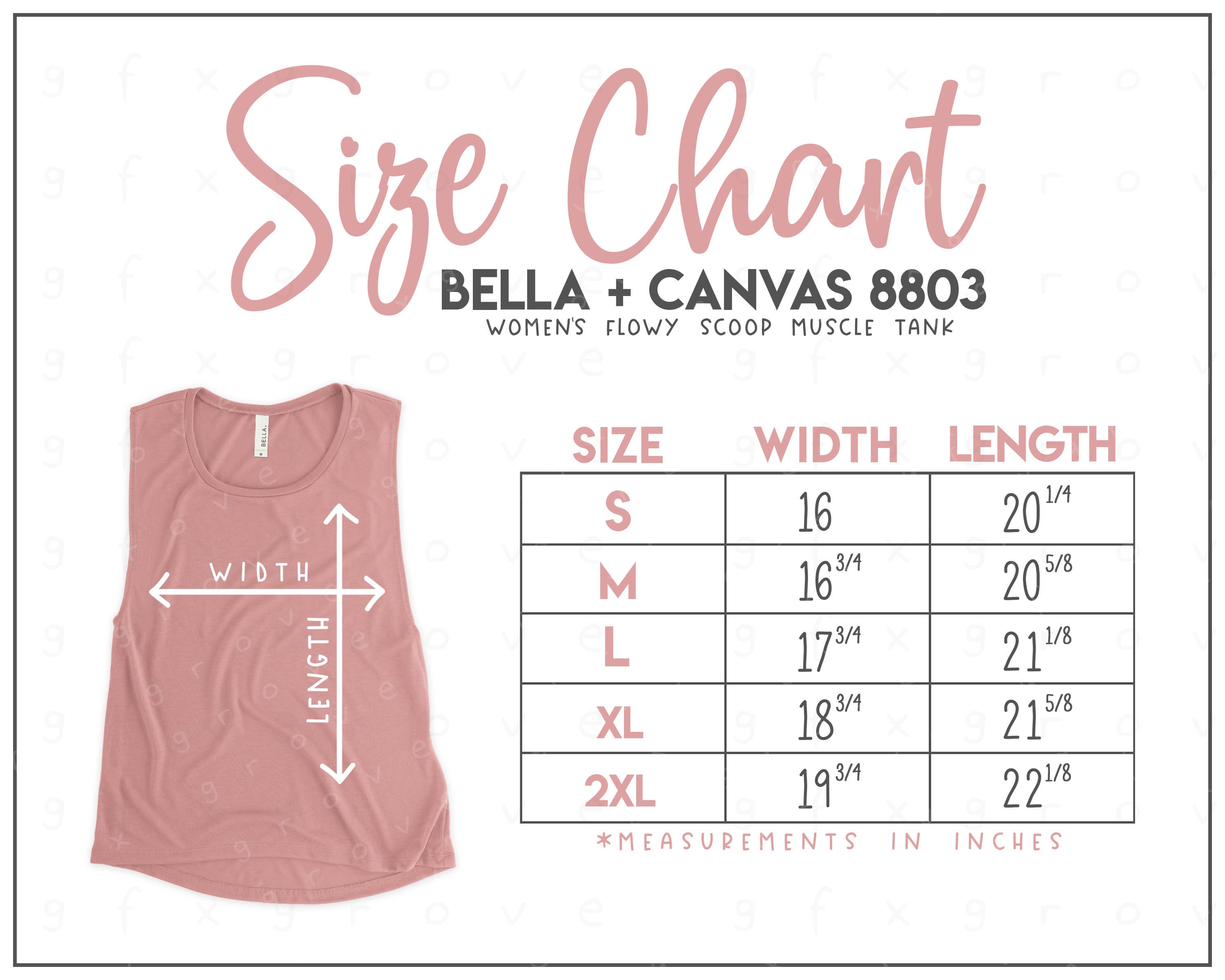 Bella Canvas 8803 Tank Top Size Chart Mockup