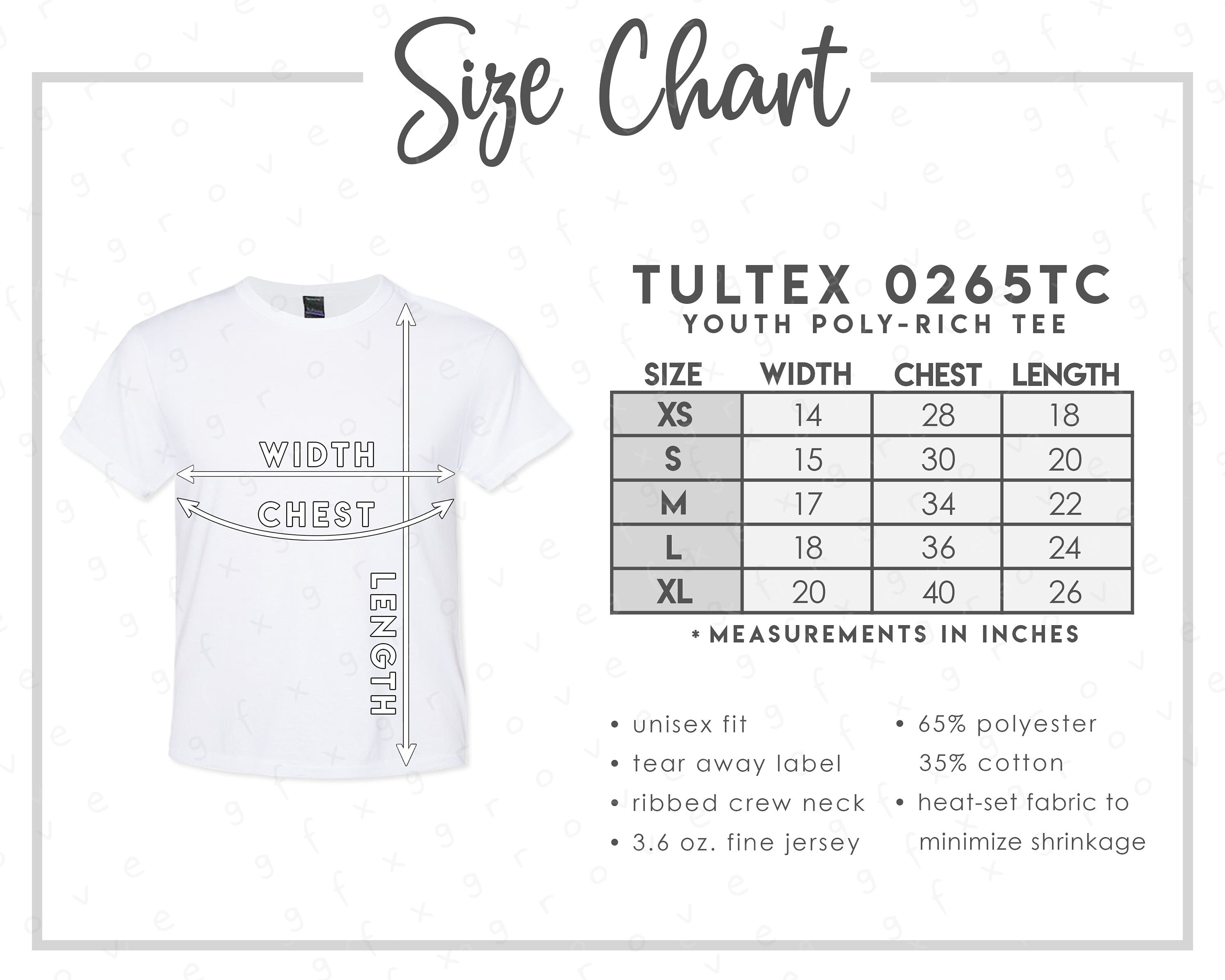 Tultex 0265TC Size Chart Tultex Youth 