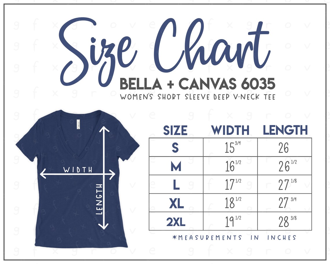 Bella Canvas 6035 Size Chart Bella Canvas Deep V-neck Tee - Etsy