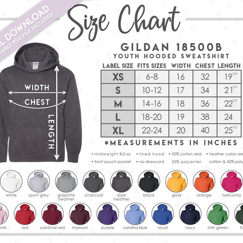 Semi-editable Gildan 18500 Size Chart Color Chart Gildan - Etsy