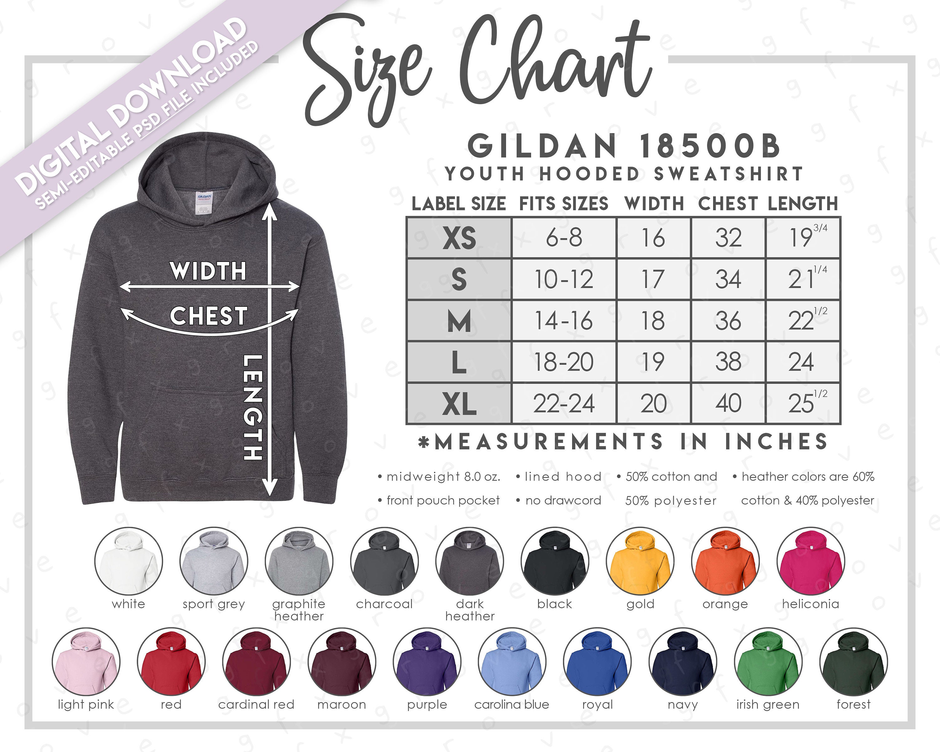 Gildan Youth Hoodie Size Chart