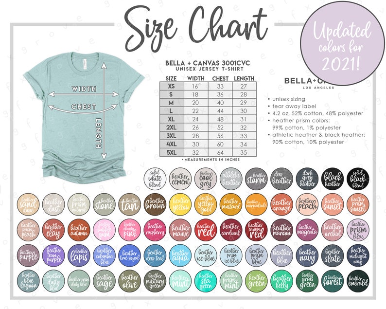 Bella Canvas Heather Color Chart