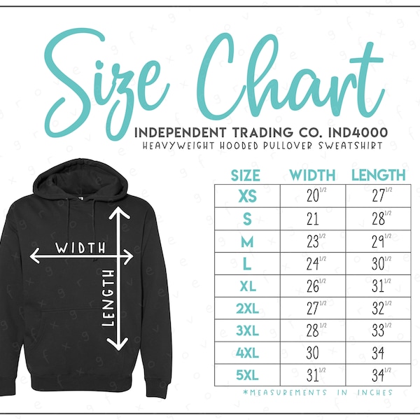 Ss4500 Independent Trading Co Size Chart Etsy
