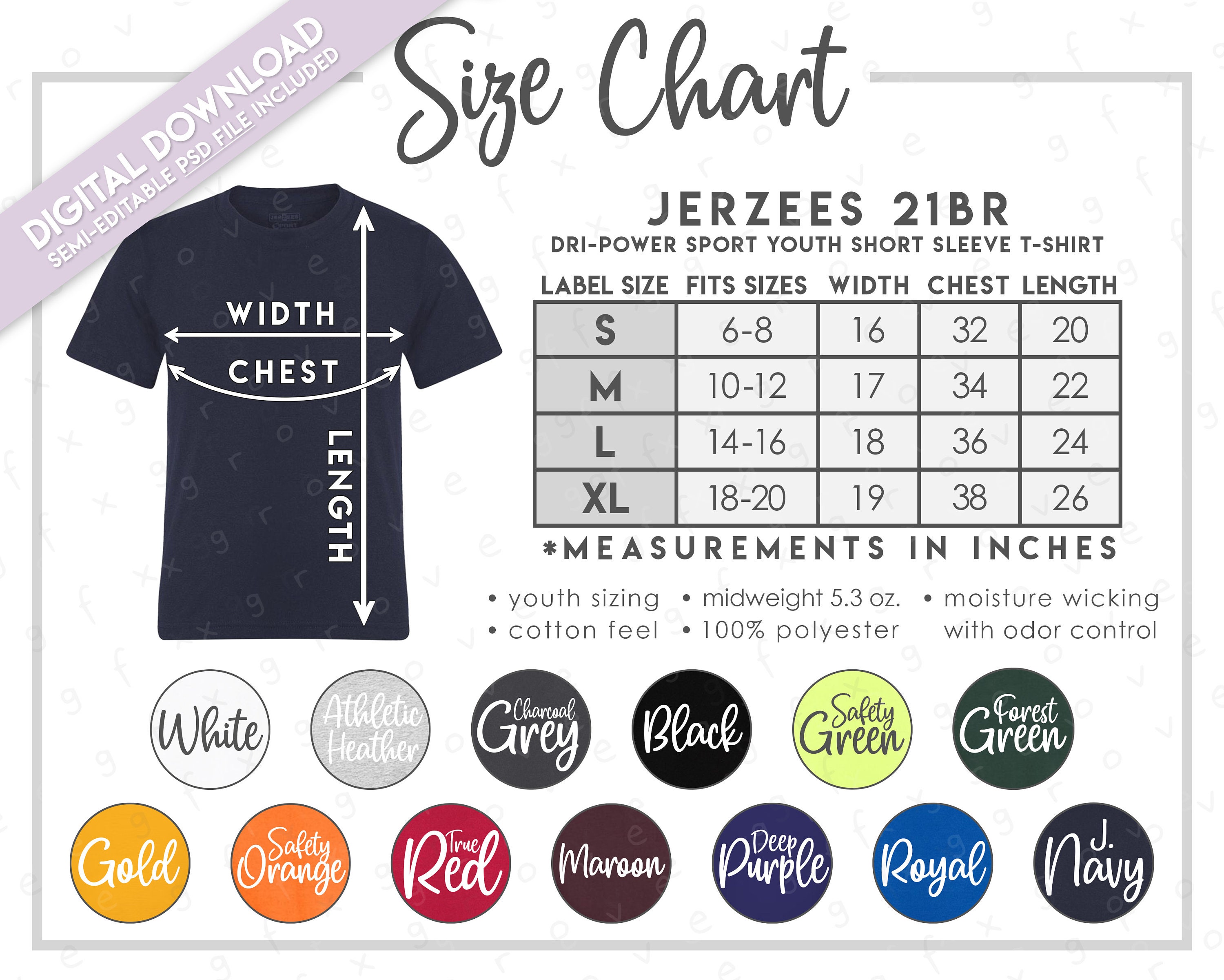jerzees dri power youth size chart