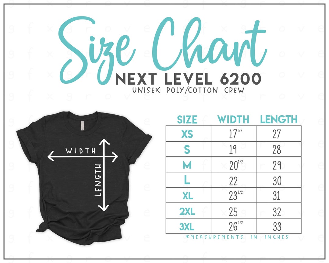 Next Level 6200 Size Chart Next Level Unisex Poly Cotton T-shirt Size ...