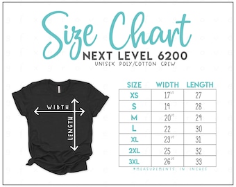 Size Chart 6200 - Größentabelle - Unisex Poly Cotton T-Shirt Größentabelle - Stretch T-Shirt - NL6200 Größentabelle