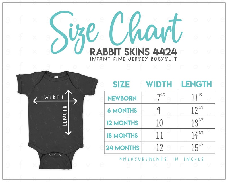 Rabbit Skins 4424 Infant Fine Jersey Bodysuit Size Chart Etsy