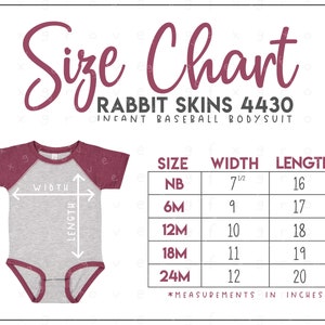 Rabbit Skins 4430 Infant Baseball Bodysuit Size Chart • Rabbit Skins Bodysuit Size Chart • Rabbit Skins Size Chart • RS4430 Size Chart