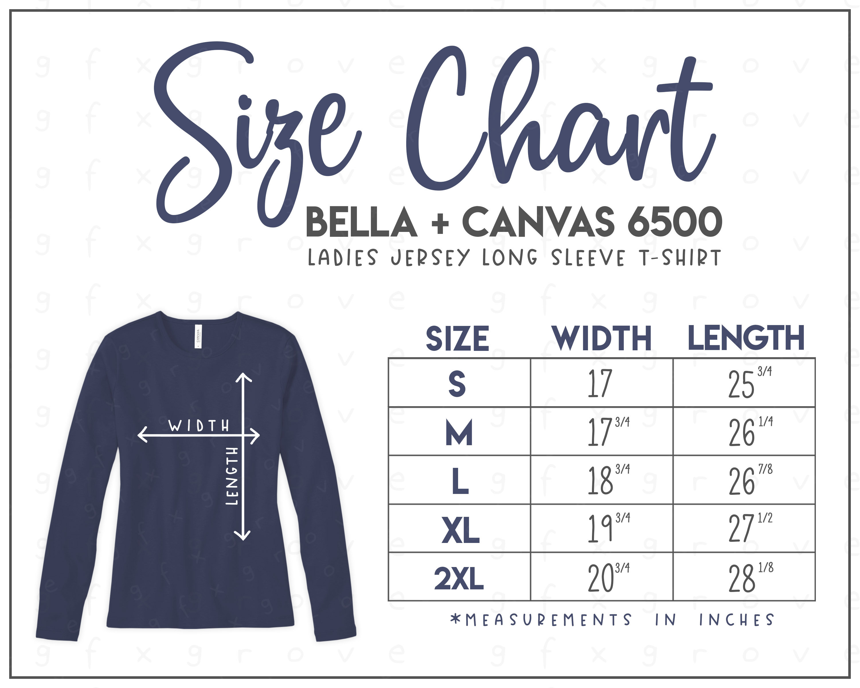 Bella Canvas 6500 Size Chart • Bella Canvas Ladies Long Sleeve T