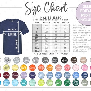 Semi-editable Hanes 5250 Size Chart Color Chart Authentic-t Short ...