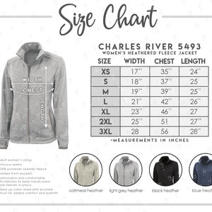 Charles River 5493 Tabla de tallas y colores • 4 COLORES • Chaqueta polar jaspeada para mujer Charles River • Tabla de tallas 5493 • Tabla de colores 5493